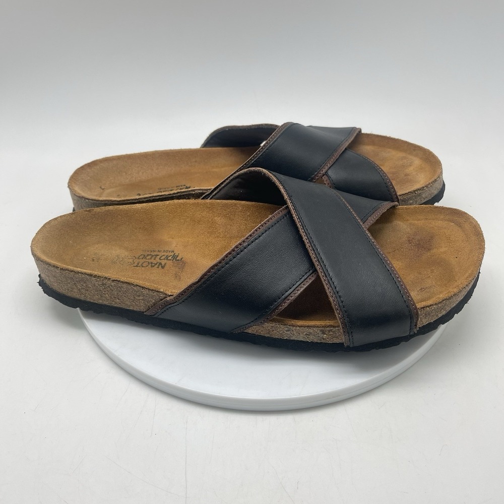 Naot Mens Sandals Mens 46 Mens 13-13.5 US Cheyenne Black Toffee Leather Slides‎